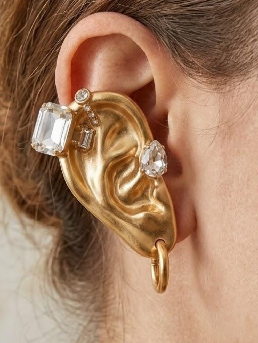 Gold-Tone Crystal Ear Cuff Set Clip On Stud Statement Earrings No Piercing